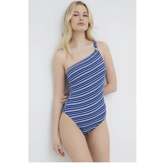 Lauren Ralph Lauren One Shoulder Nautical Striped One Piece NWT Size 6 - Picture 1 of 9
